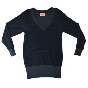 Juicy Couture Womens Petite Black Velour V Neck Sweater Fairy Goth‎ Y2K